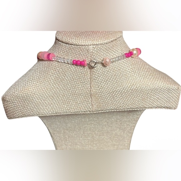 Hand Crafted Pink and Clear Beaded Key Necklace - Picture 2 of 4